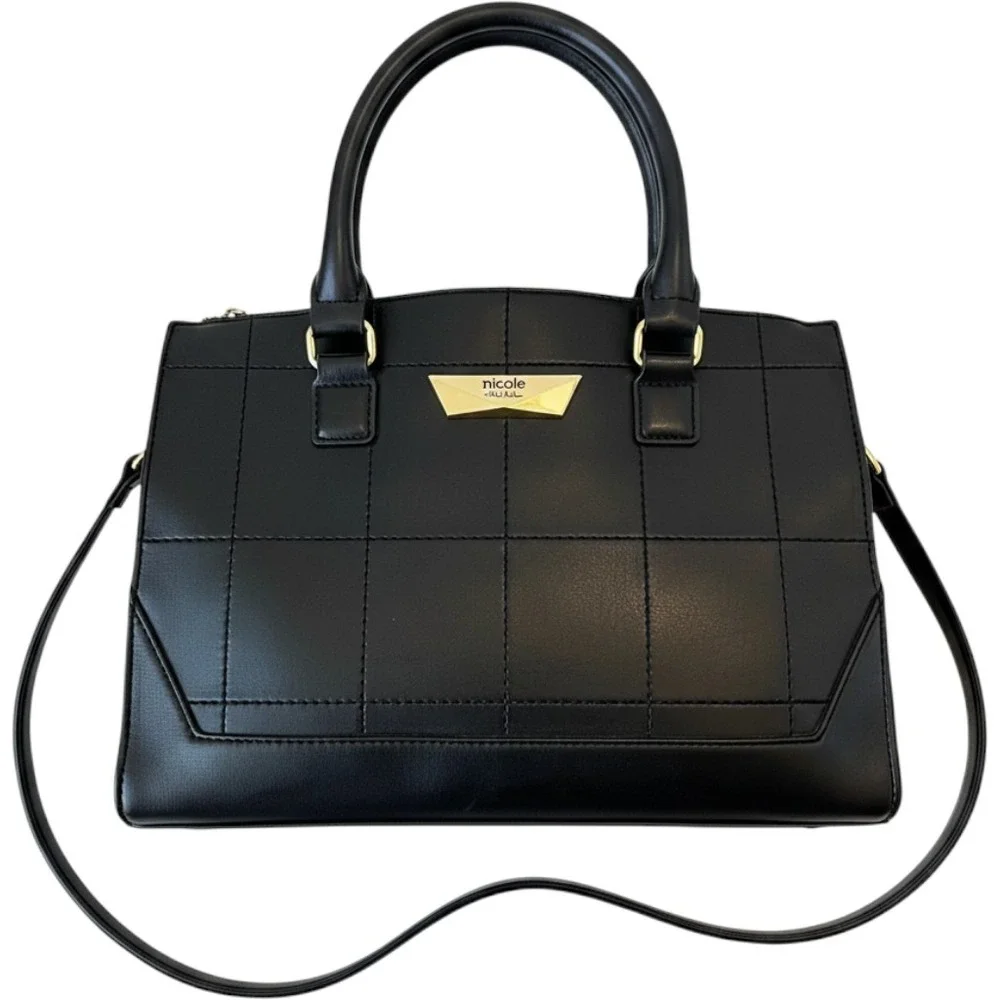Nicole by Nicole Miller New York Black Quilted Satchel Crossbody Bag Minimalist